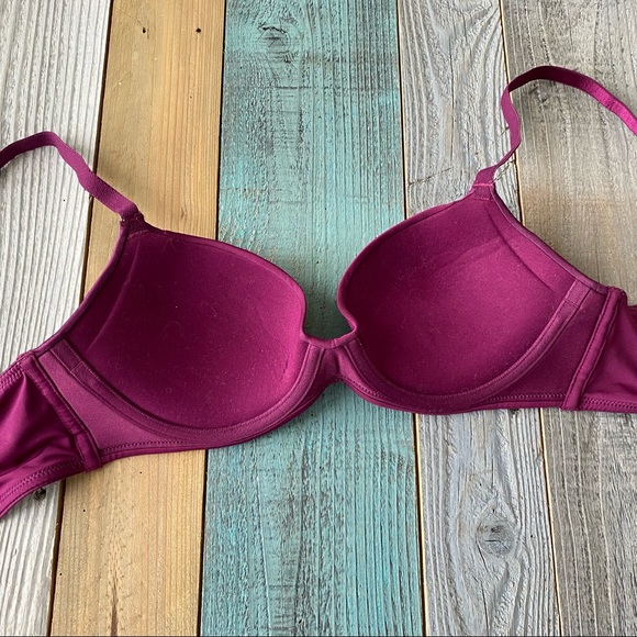 Maidenform Raspberry Purple Satin Demi Underwire Padded Push Up Bra - Picture 3 of 11